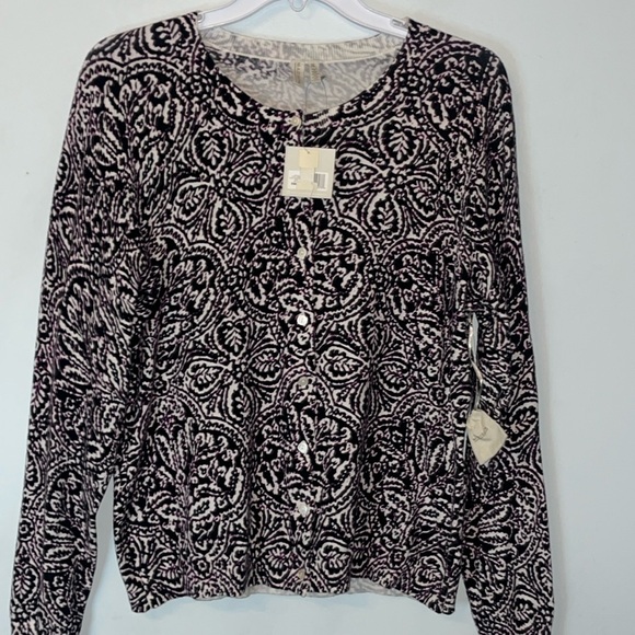 Madison Sweaters - NWT Madison Lightweight Cardigan Sweater Plum White Floral Leaf Boho Print Sz XL